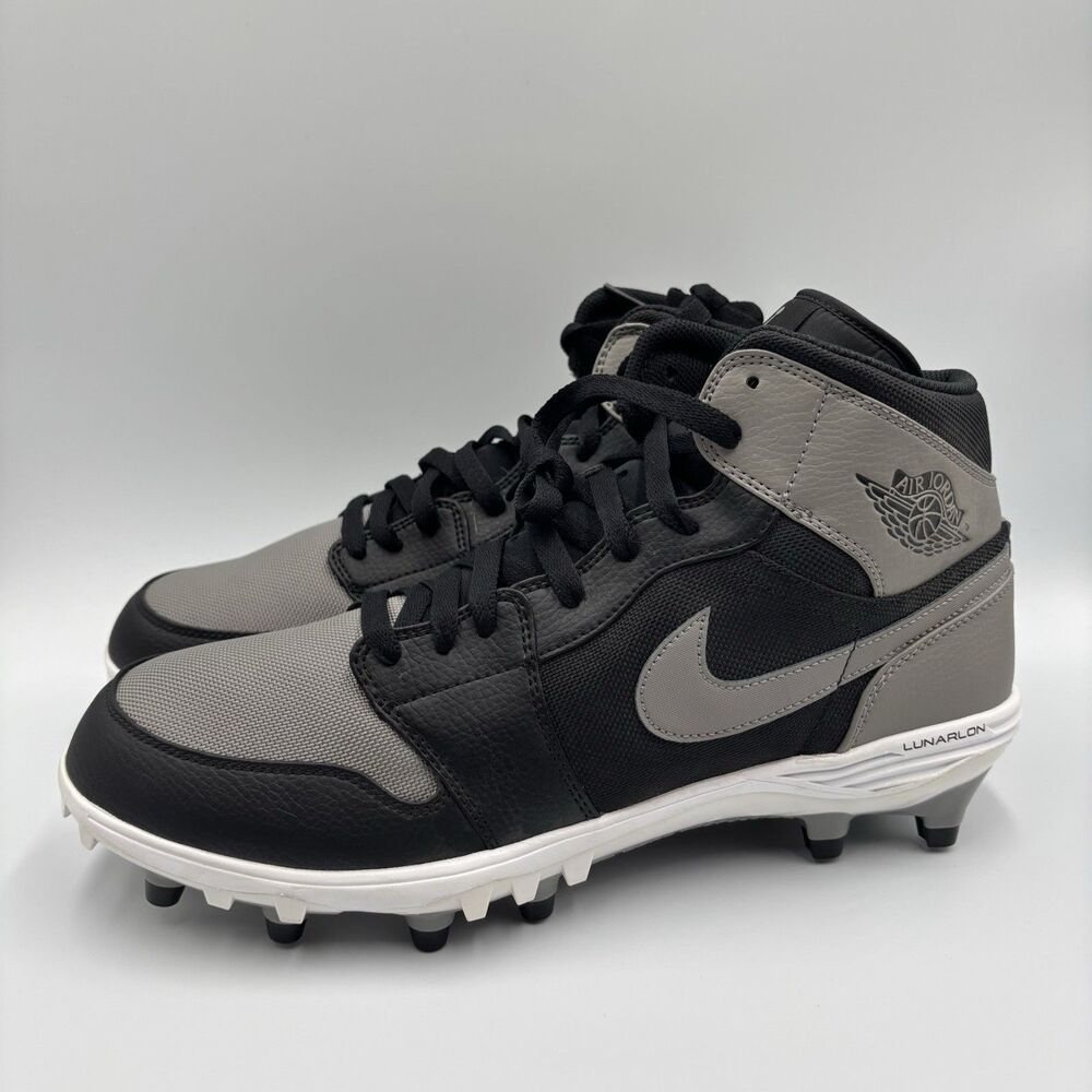 Size 12 Jordan 1 Mid TD Shadow Gray Black 2019 Football Cleats AR5604-002